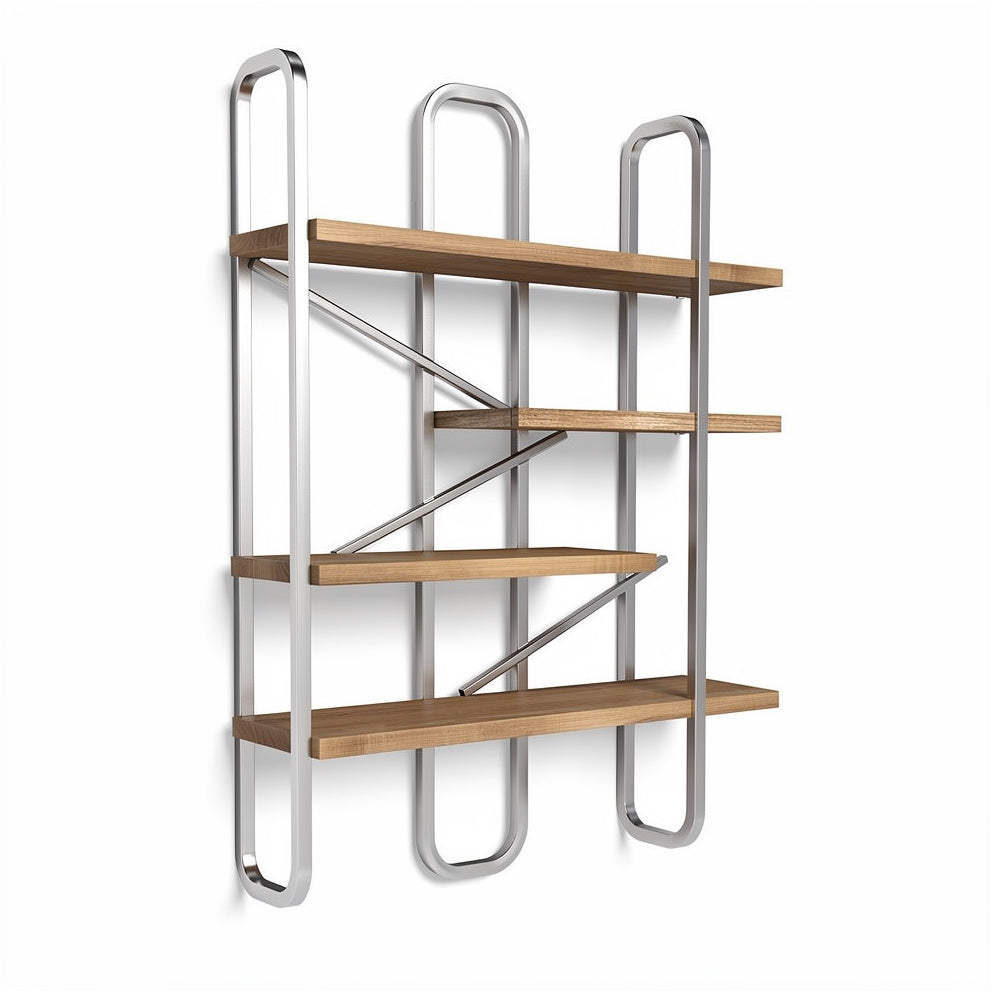 "Moderne Wandplank met Houten Planken en Stalen Frame"