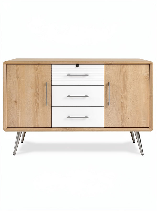 Moderne Houten Dressoir met Wit Decoratie en Metalen Poten